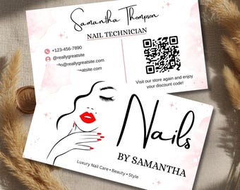 Editable Nail Salon Business Card Template, QR Code Beauty Business Card Canva Template, Nail Tech Branding Card Printable, Digital Download