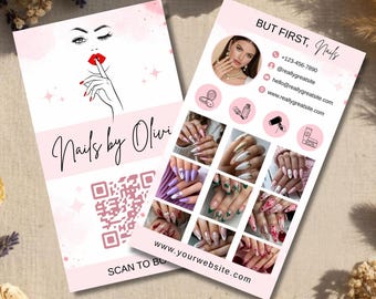 Editable Nail Artist Business Card Template with QR Code, Nail Tech Business Card Canva Template, Beauty Salon Card Printable Download