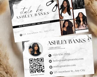 Hair Stylist Business Card Template Editable Canva, Modern Beauty Salon Card for Wig & Braid Stylists Printable