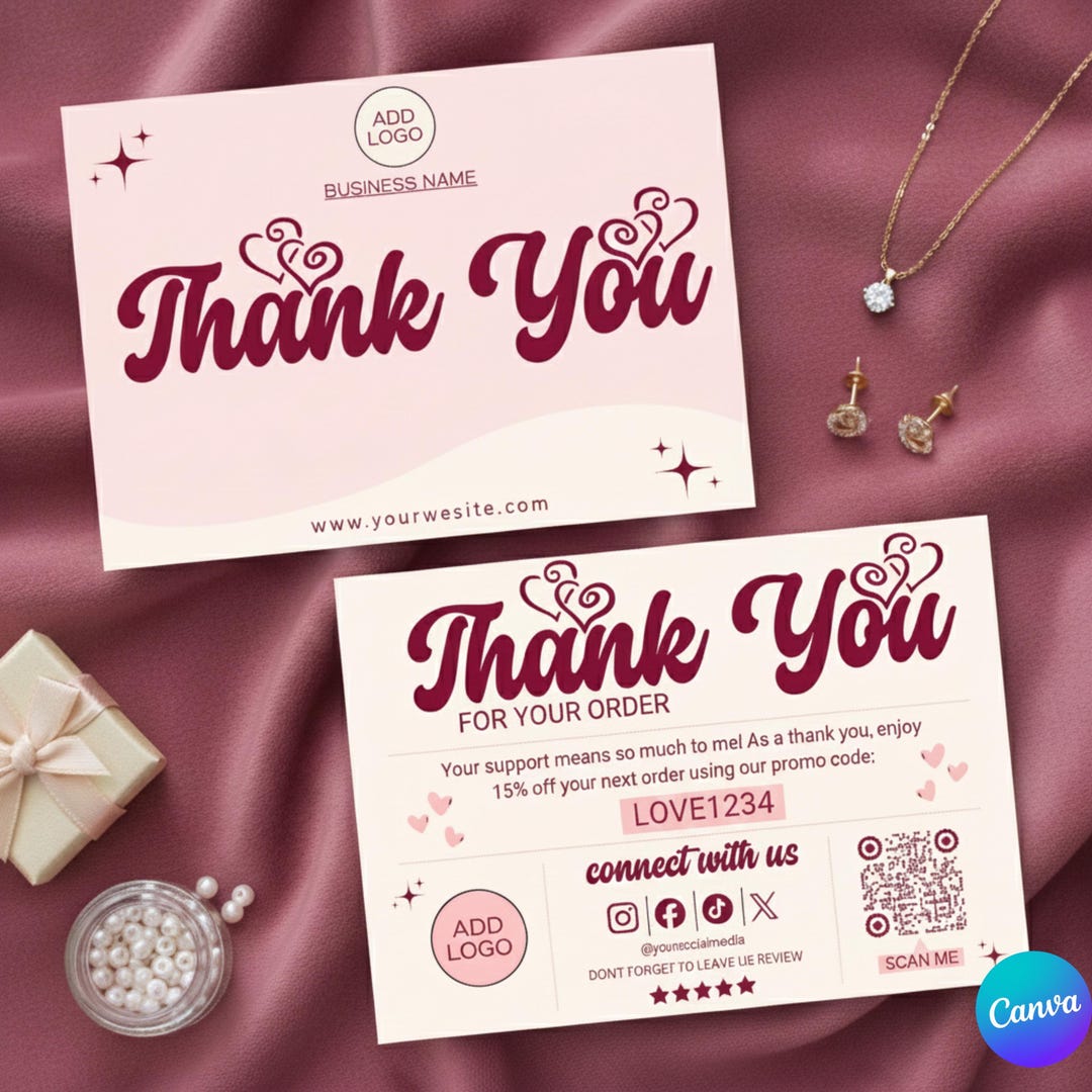 Editable Canva Thank You Card Template for Small Business Orders, QR ...