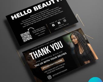 Editable Hair Extension Thank You Card Canva Template, Luxury Insert Card with Discount Code & QR Booking, Instant Digital Download
