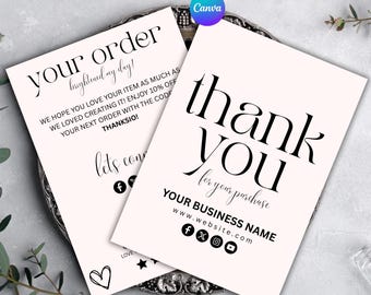 Thank You Card Template for Small Business, Printable Order Insert Card with QR Code -Editable Canva Download
