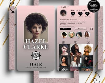 Editable Instagram Business Card Template for Hair Stylists - Canva QR Code Salon IG Card (Digital Download)
