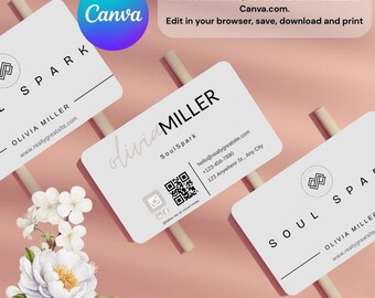 Minimalist Business Card Template: Editable QR Code Design (Canva Digital Download)