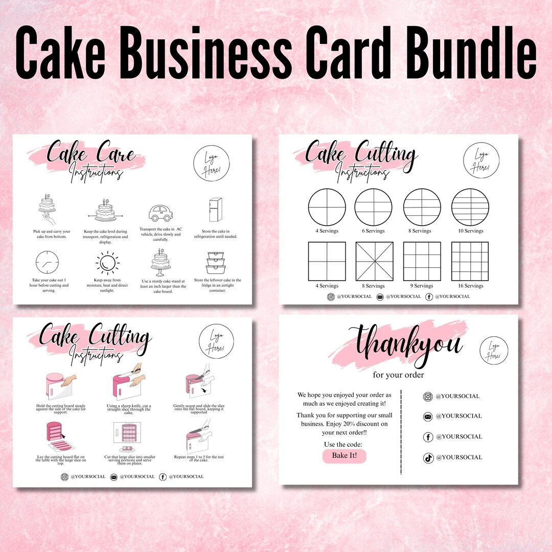 Editable Cake Care Card Template Canva, Cake Cutting Guide Printable ...