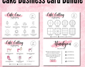 Editable Cake Care Card Template Canva, Cake Cutting Guide Printable, Bakery Thank You Card Insert, Cake Portion Guide Download