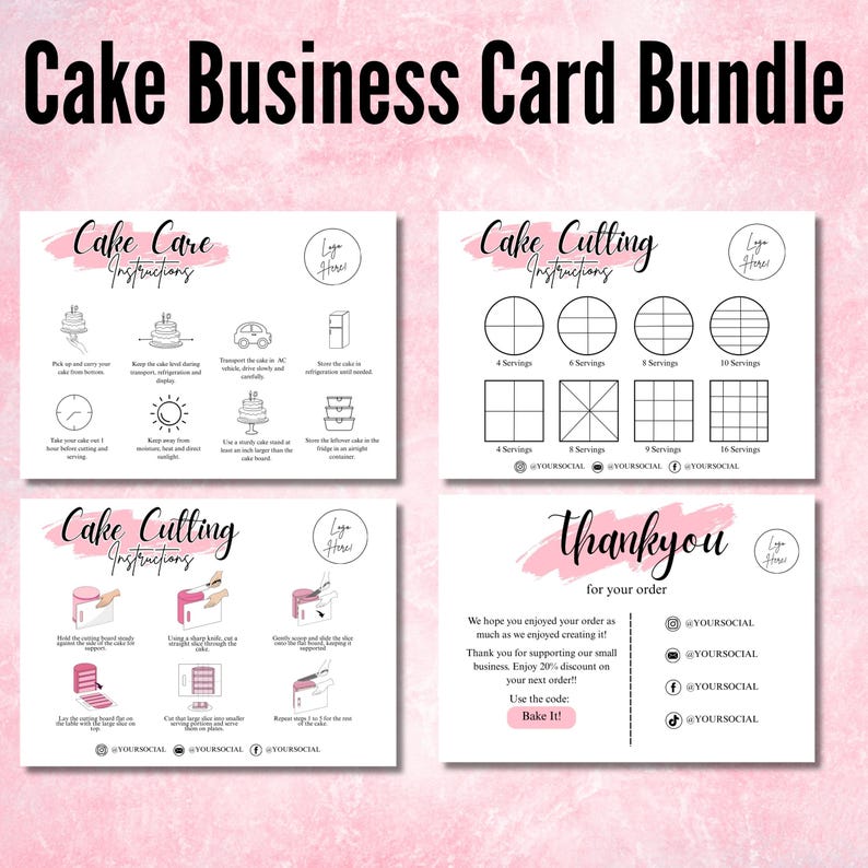 Editable Cake Care Card Template Canva, Cake Cutting Guide Printable ...