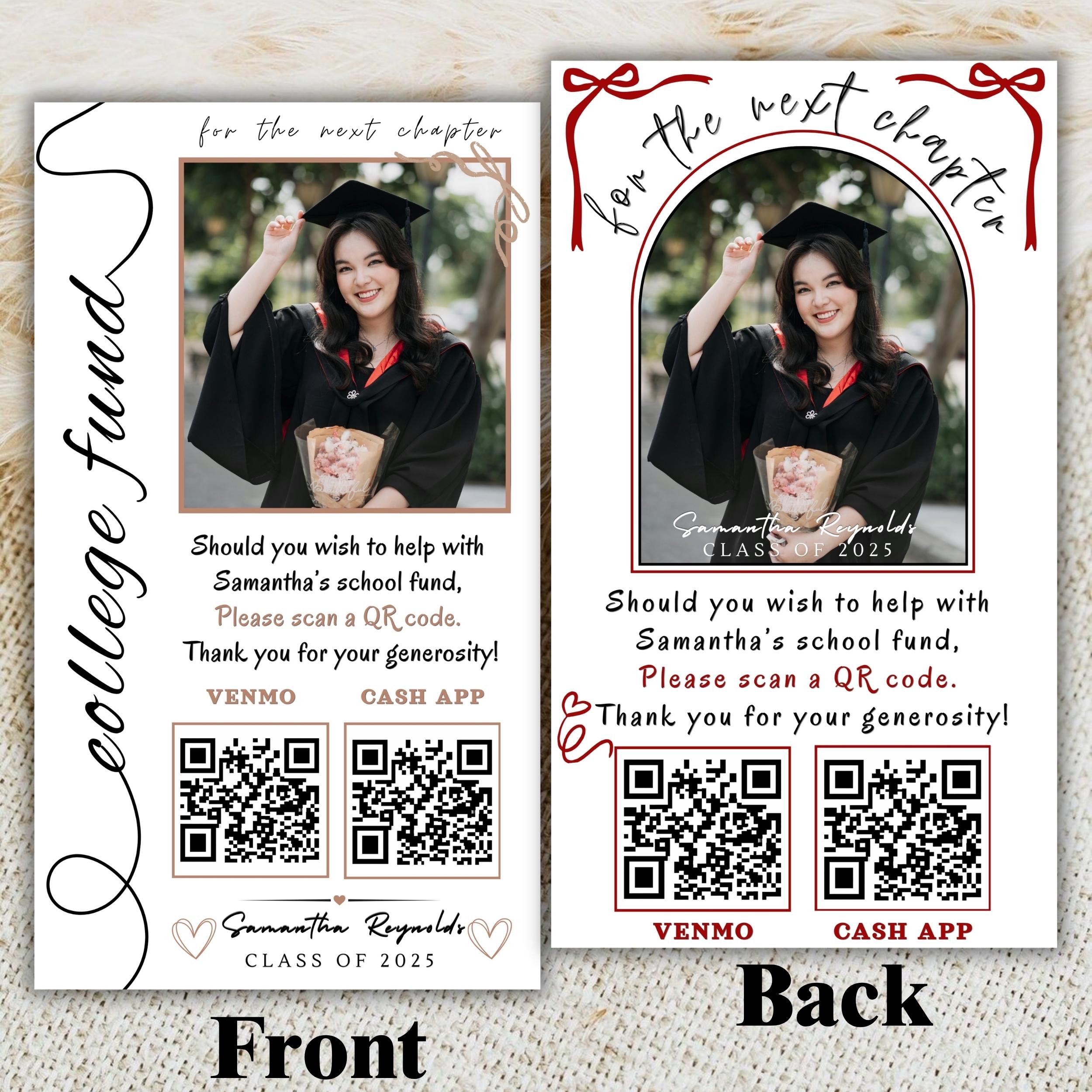 Graduation Qr Code Graduation QR Code Insert Card Template, Editable College Fund Photo ...