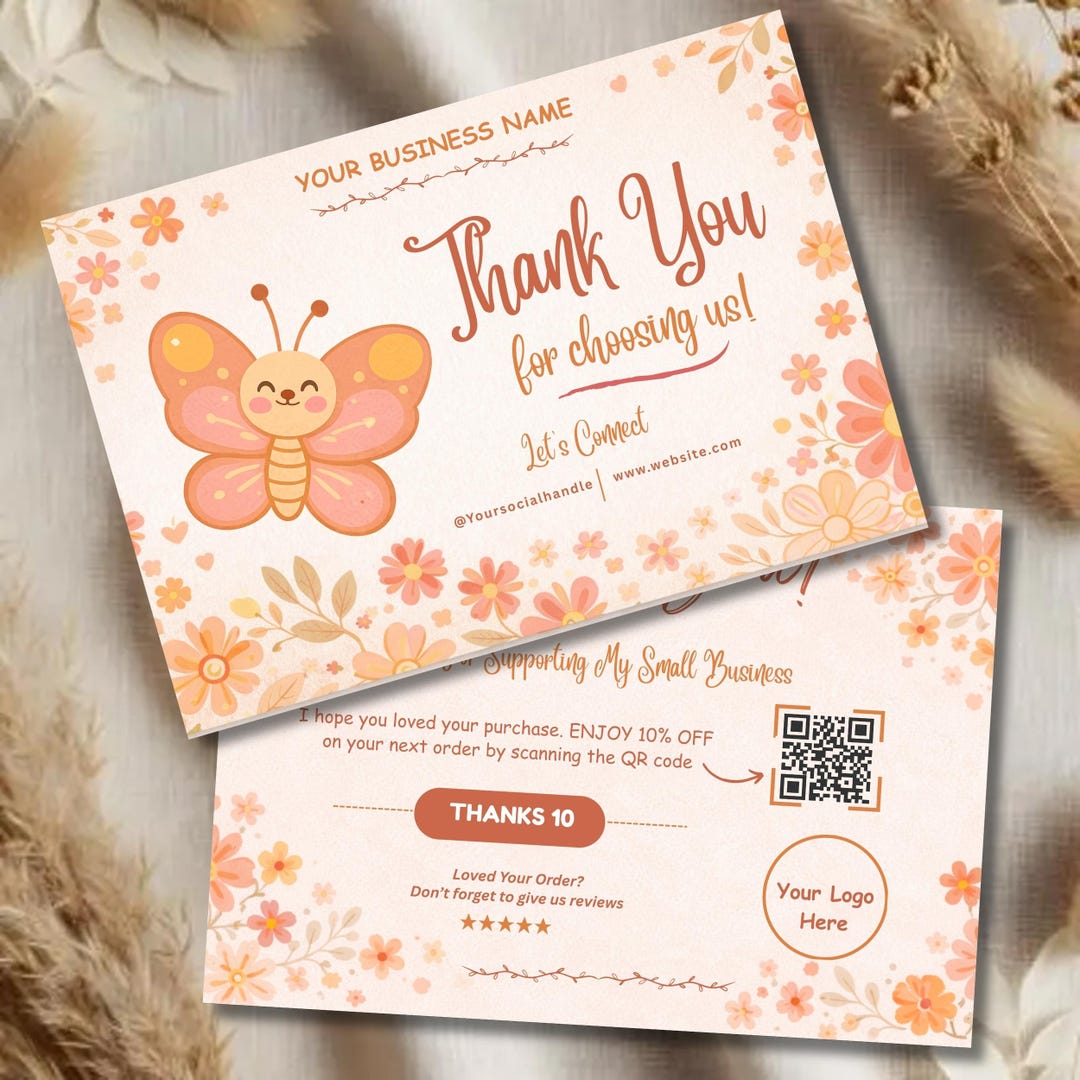 Editable Thank You Card for Small Business Canva, Discount Insert Card ...