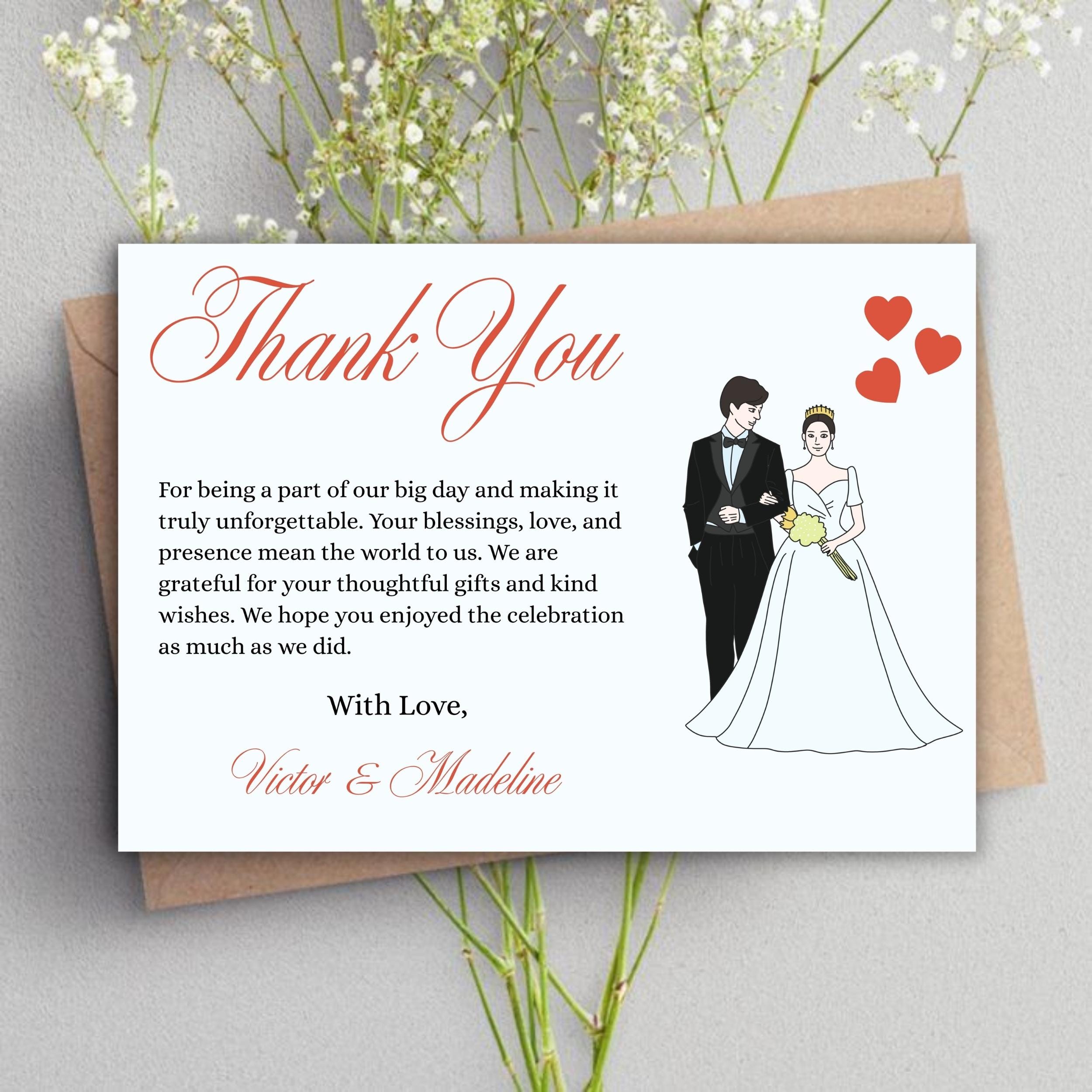 Wedding Thank You Card Template, Editable Canva Thank You Note, Printable Bride Groom Appreciation Card