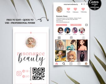 Instagram Business Card Template – Canva Beauty Social Media Card, IG Influencer QR Code Card (Printable Download)