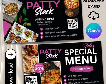 Modern Restaurant Business Card Template – Editable Canva Design for Catering & Food Service (Digital Download)
