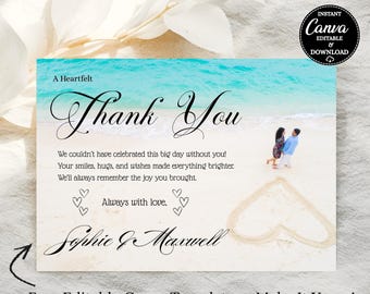 Custom Beach Wedding Thank You Card Template: Editable Destination Wedding & Guest Thank You (Printable Digital Download)