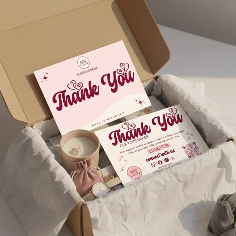 Editable Canva Thank You Card Template for Small Business Orders, QR ...