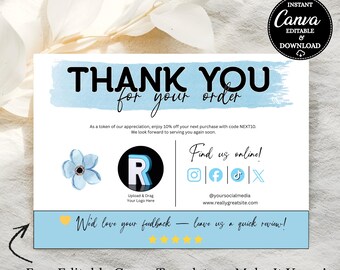 Editable Thank You Card Template for Small Business Modern Minimalist Packaging Insert DIY Printable Digital Download