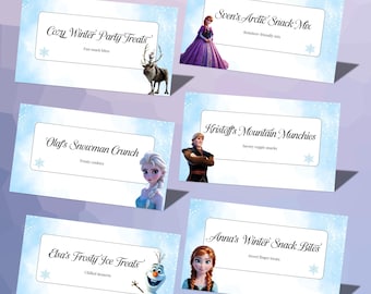 Editable Princess Food Tent Cards Printable Birthday Party Table Labels, Winter Theme Party Decor, Buffet Place Cards Instant Download