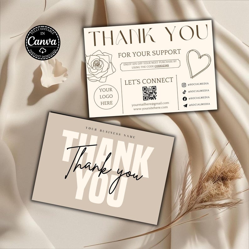 Thanks Section Editable Thank You Card Canva Template: Small Business Packaging Insert ...