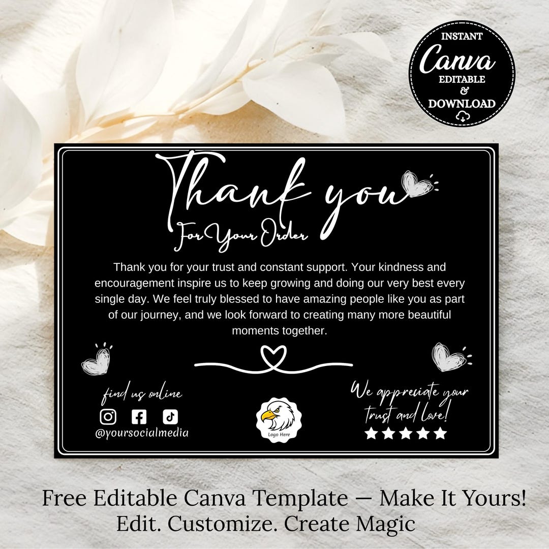 Editable Black Luxury Thank You Card Template: Small Business Package ...