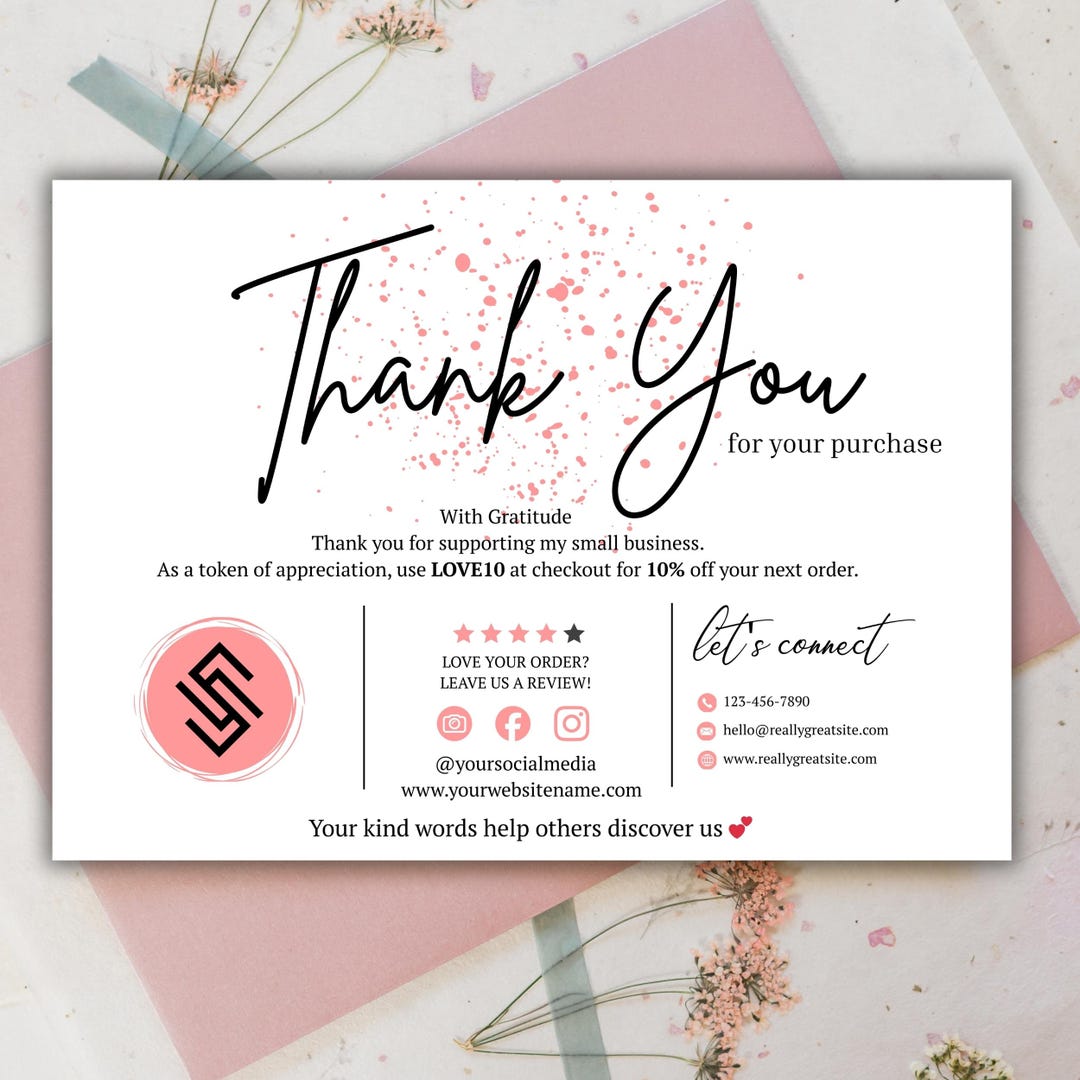 Luxury Thank You Card Template Editable Canva Customer Package Insert ...