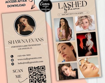 Esthetician Business Card Template - Editable Lash Tech Instagram QR Code Canva Design for Beauty