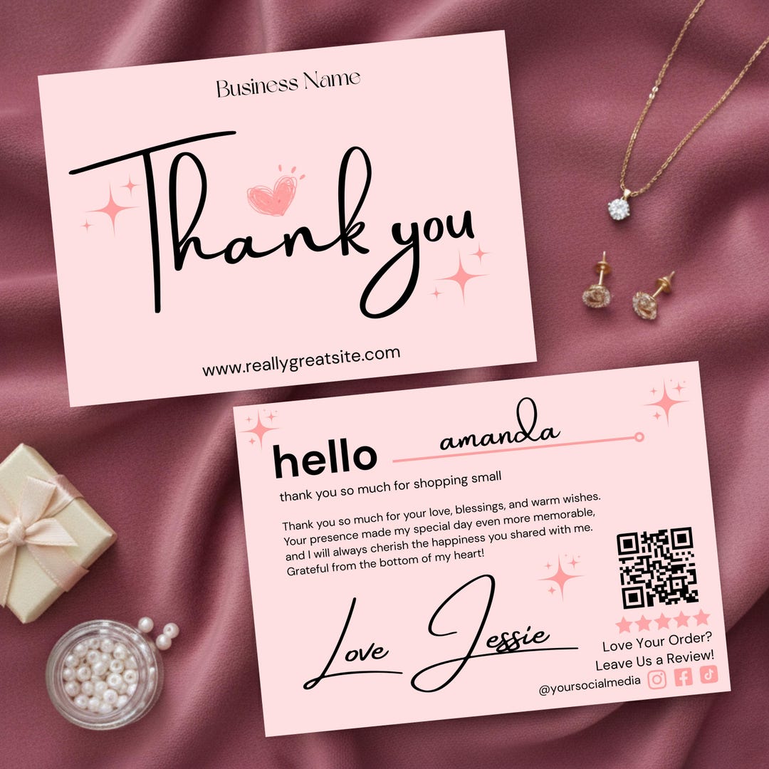 Editable Thank You Card Template Canva Small Business Packaging Insert ...