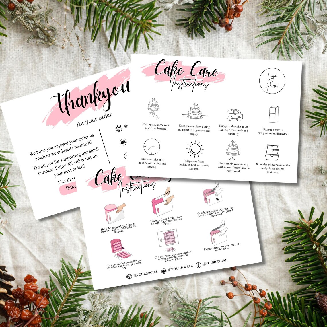 Editable Cake Care Card Template Canva, Cake Cutting Guide Printable ...
