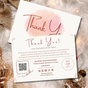 Editable Thank You Card Template Canva, Small Business Packaging Insert Card, Order Thank You Note, DIY Branding Card, Printable