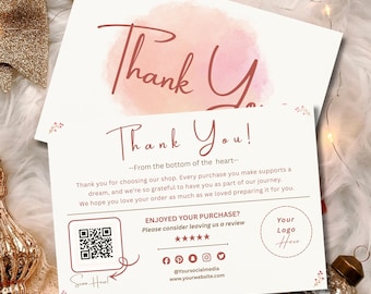 Editable Thank You Card Template Canva, Small Business Packaging Insert Card, Order Thank You Note, DIY Branding Card, Printable