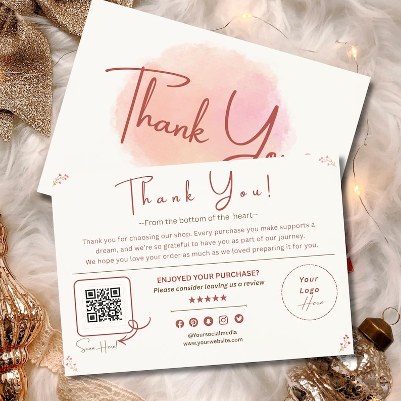 Editable Thank You Card Template Canva, Small Business Packaging Insert ...