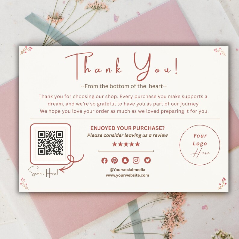 Editable Thank You Card Template Canva, Small Business Packaging Insert ...