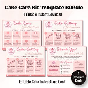 Cake Cutting Set Template, Cake Care Card, Cake Cutting Guide, Bakery Thank You Card, Cake Portion Guide, Cake Business Insert Set