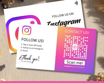 Editable Instagram QR Code Business Card Canva Template, Social Media Follow Card, Scan to Follow IG Sign Printable