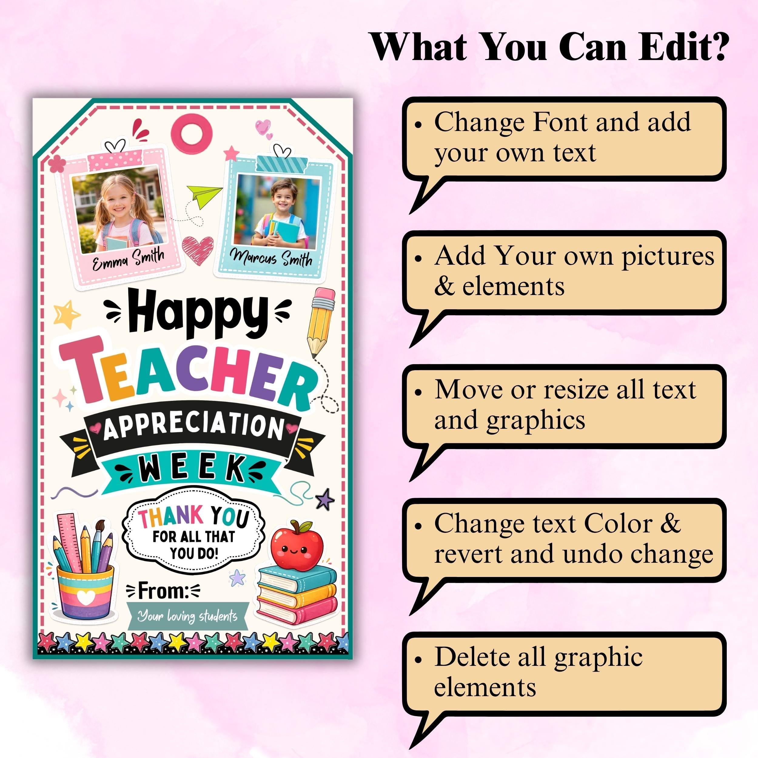 Teacher Appreciation Gift Tags Printable Canva Template, Editable Thank ...