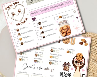 Girl Scout Cookies Thank You Cards, Printable Cookie Receipt & Order Template, Instant Download, Editable for Scouts