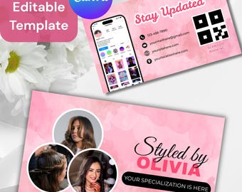 Plantilla editable para tarjeta de presentación de belleza: branding de salón DIY (Canva, descarga instantánea)
