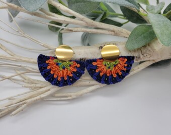 Hand Embroidered Earrings, Unique Women gift, Handmade Wearable Art Jewelry.