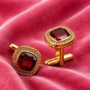 Red Ruby Cufflinks, 14K White Gold, Handmade Groom Gift