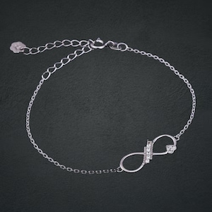 14k White Gold Natural Moissanite Infinity Anklet, Dainty Diamond Charm, Round Cut Minimalist Anklet, Gift for Her, Women's Bridal Anklet