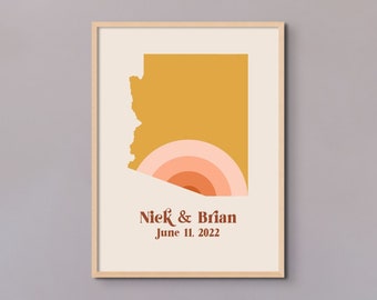 Personalized Gift ARIZONA Sunset Map * Custom Paper or Canvas Art * Wedding, Engagement, Anniversary, Birthday, Graduation, Housewarming