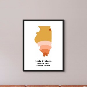 Personalisiertes Geschenk ILLINOIS SUNSET Map * Personalisiertes Papier oder LeinwandBild * Hochzeit, Verlobung, Jahrestag, Geburtstag, Abschlussfeier, Housewarming