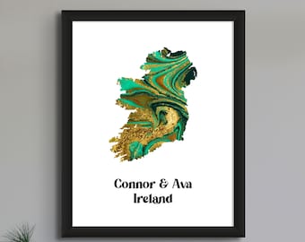 Personalized Wedding Gift IRELAND Marble Map * Custom Paper or Canvas Art * Engagement, Anniversary, Birthday, Graduation, Housewarming