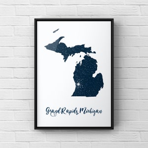 Personalisiertes Geschenk Michigan Nachthimmel Karte * Personalisiertes Papier oder Leinwand Kunst * Hochzeit, Verlobung, Jahrestag, Geburtstag, Abschlussfeier, Housewarming