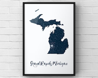 Personalized Gift Michigan Night Sky Map * Custom Paper or Canvas Art * Wedding, Engagement, Anniversary, Birthday, Graduation, Housewarming