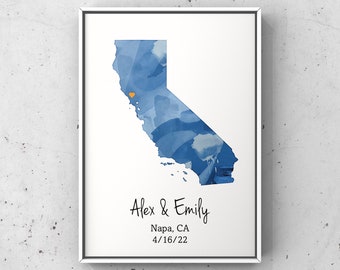 Personalized Gift CALIFORNIA Map * Custom Paper or Canvas Art * Wedding, Moving, Engagement, Anniversary, Birthday, Graduation, Housewarming