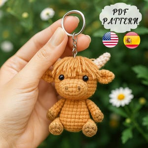 Crochet Cow Vintage Amigurumi Pattern, Cow Amigurumi, Crochet Highland Cow Pattern, Crochet Cow Keychain, Crochet Animal