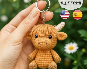Crochet Cow Vintage Amigurumi Pattern, Cow Amigurumi, Crochet Highland Cow Pattern, Crochet Cow Keychain, Crochet Animal