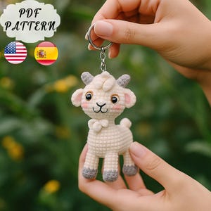 Modèle Amigurumi au crochet de chèvre, PDF mignon de porte-clé de chèvre, tutoriel crochet animal facile, peluche Amigurumi débutant DIY, modèle de chèvre au crochet