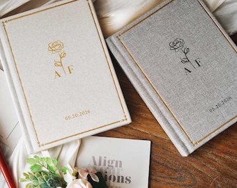 Libros de votos personalizados con dos compartimentos, con tapa de lino, regalo de boda para novios, cuaderno de discursos de lujo, regalo de compromiso, ceremonia romántica