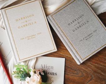 Juego de 2 libros de votos de lino personalizados, para él y para ella, regalo de boda para el novio, cuaderno de discursos de lujo, regalo de compromiso