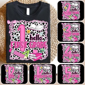 Preppy Back to School PNG Bundle, Hello Kindergarten Pre-K 1st 2d 3d 4th 5th Grades Png Bundle, Coquette Teacher First Day of School Design